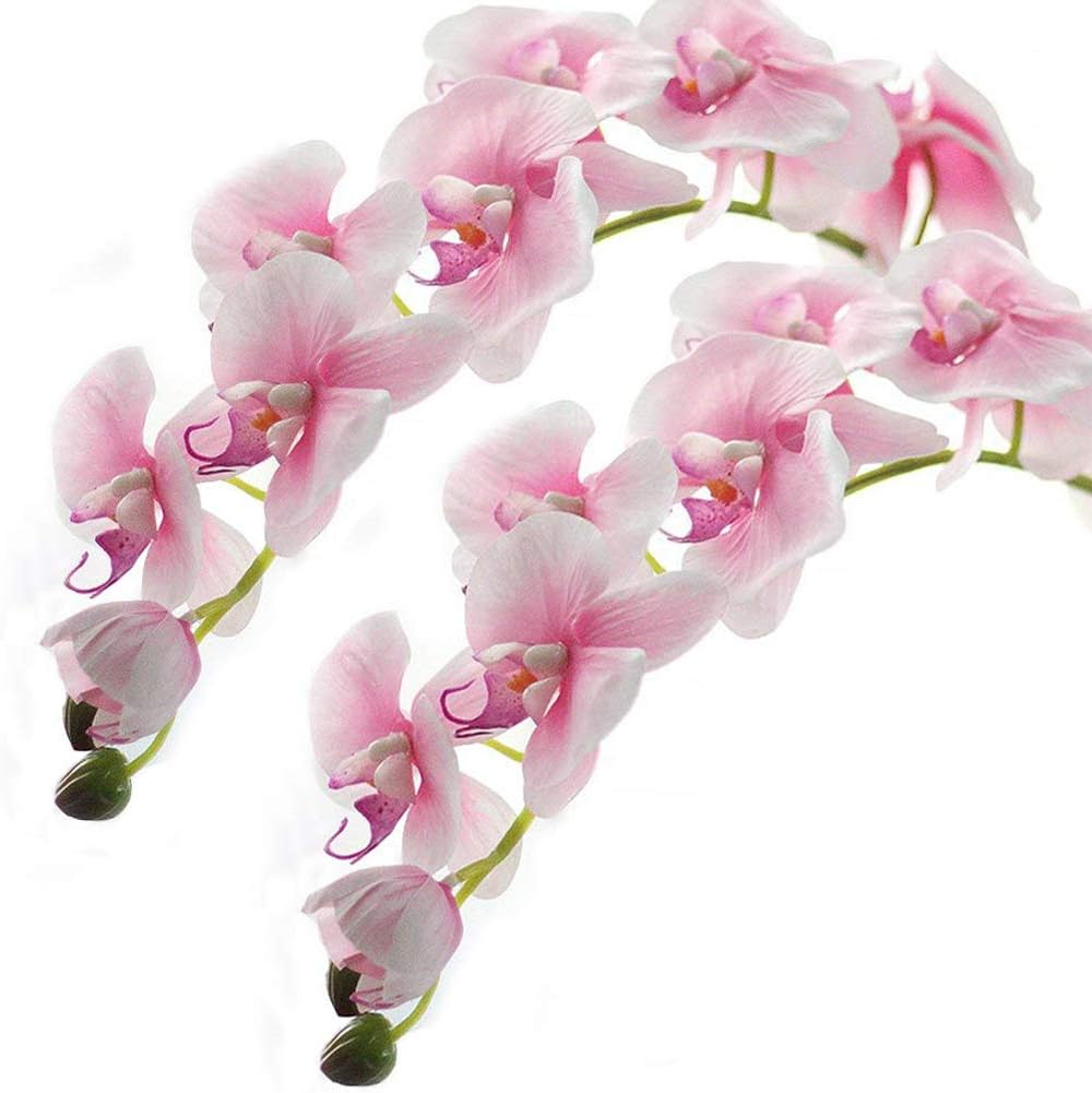 Meiliy 2pcs 11 Heads Pink Artificial Phalaenopsis Flower Real Touch Butterfly Orchid Flower Latex Orchids for Home Decoration Wedding Centerpieces Decorative Artificial Flowers (with no vase)