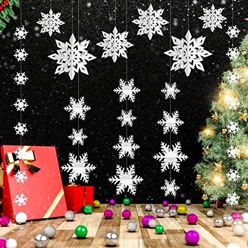 LOVESTOWN 76 PCS Hanging Paper Snowflakes, Snowflake Party Decorations Frozen Snowflake Decorations White Snowflake Garland for Christmas Winter Wonderland Decorations