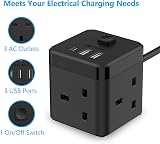 JSVER Cube Extension Lead with 3 USB Ports 5V 2.4A 200cm Cable Black view 2