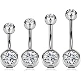 QUZIONE Titanium Belly Button Ring Set (4 Lengths, 14G) ,Hypoallergenic Curved Barbell Navel Piercing Jewelry with 5mm & 8mm Cubic Zirconia Crystals,Floating Belly Button Rings (7 Iridescent Body Colors)