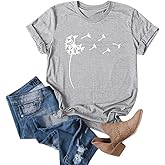 Cicy Bell Women's Dandelion Print T Shirts Cute Graphic Tees Short Sleeve Summer Cotton Tee Tops