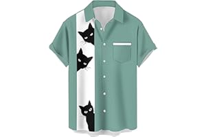 KLUYUEXIN Bowling Shirt for Men Retro Funny Short Sleeve Button Down Shirt Summer Hawaiian Printed Camp Shirts
