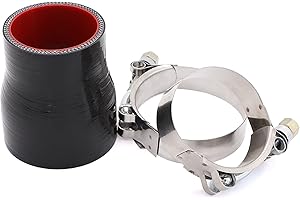 2.0 to 2.5inch Straight Silicone Coupler Hose Reducer 76mm Length 4-Ply with Stainless Steel T-Bolt Clamp for Automotive Turb