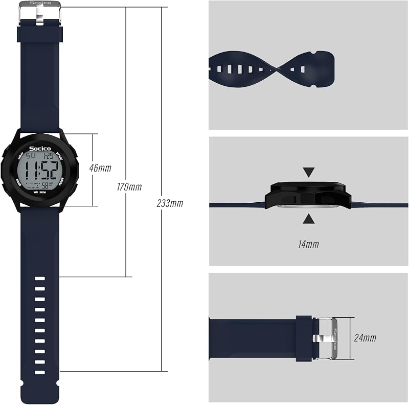 Herren Digitaluhr Sport Militär Uhren wasserdichte Outdoor-Chronographen-Armbanduhren für Männer mit LED Beleuchtung Alarm Datum (Blau) — Foto 3 von 7