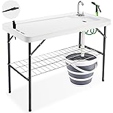 Avocahom Folding Fish Cleaning Table with Collapsible Bucket, Portable Outdoor Fillet Station Camping Sink Table with Faucet,