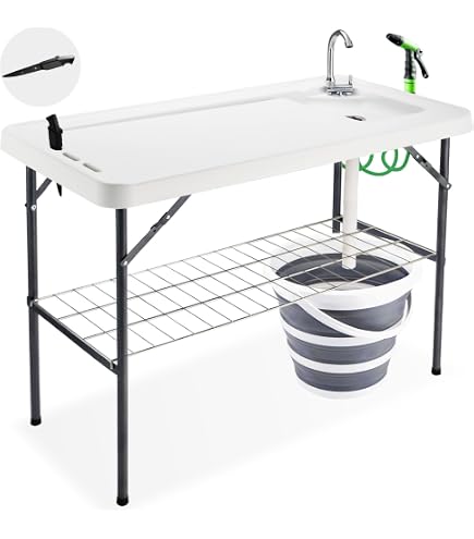 Portable Folding Table with Sink, Fish Cleaning Station, Hunting & Game Processing Table, Camping Kitchen Prep Tables, Fish Cleaning Tables Portable Sink Folding Hunting Camp Table Prep Station : Sports &
