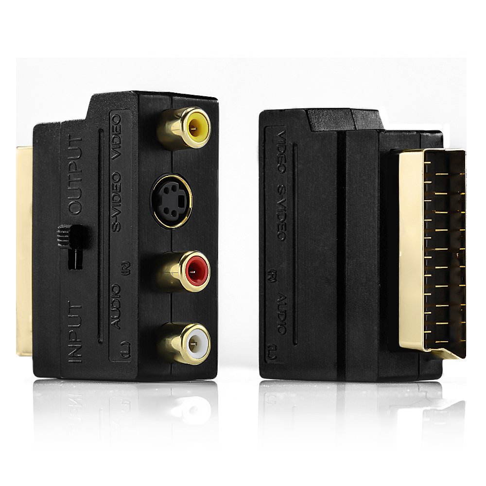 deleyCON SCART to 3 x RCA Sockets IN/OUT Switch + S-Video/SVHS AV audio video adapter cable [Gold-Plated Contacts]