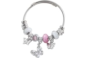 QMWKVNC Charm Bracelets for Girls,Exquisite Cute Cartoon Friendship Silver Bracelets Stainless Steel Bangle, Girls Jewelry Suitable for Holiday Gifts and Birthday Gifts