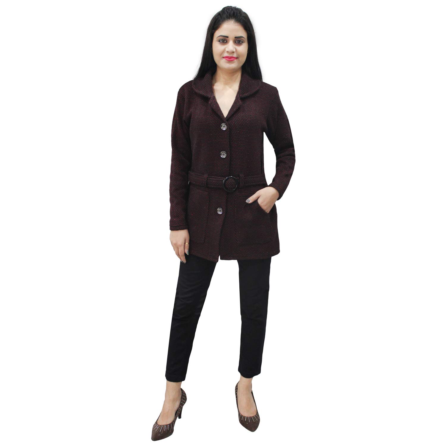 matelco womens woollen collar coat with belt