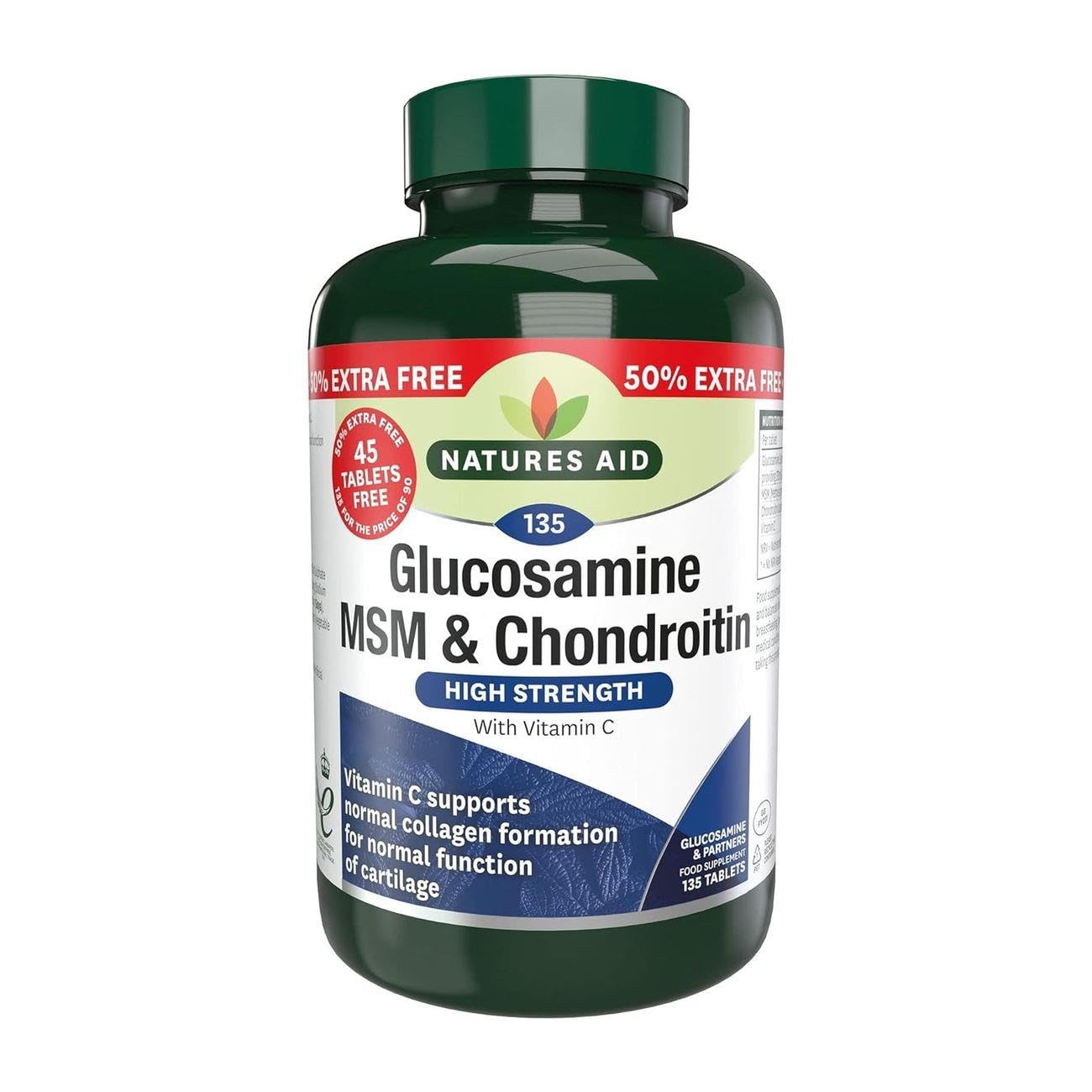 Natures Aid Glucosamine MSM & Chondroitin 135 Tablets (90 tablets plus 45 free)
