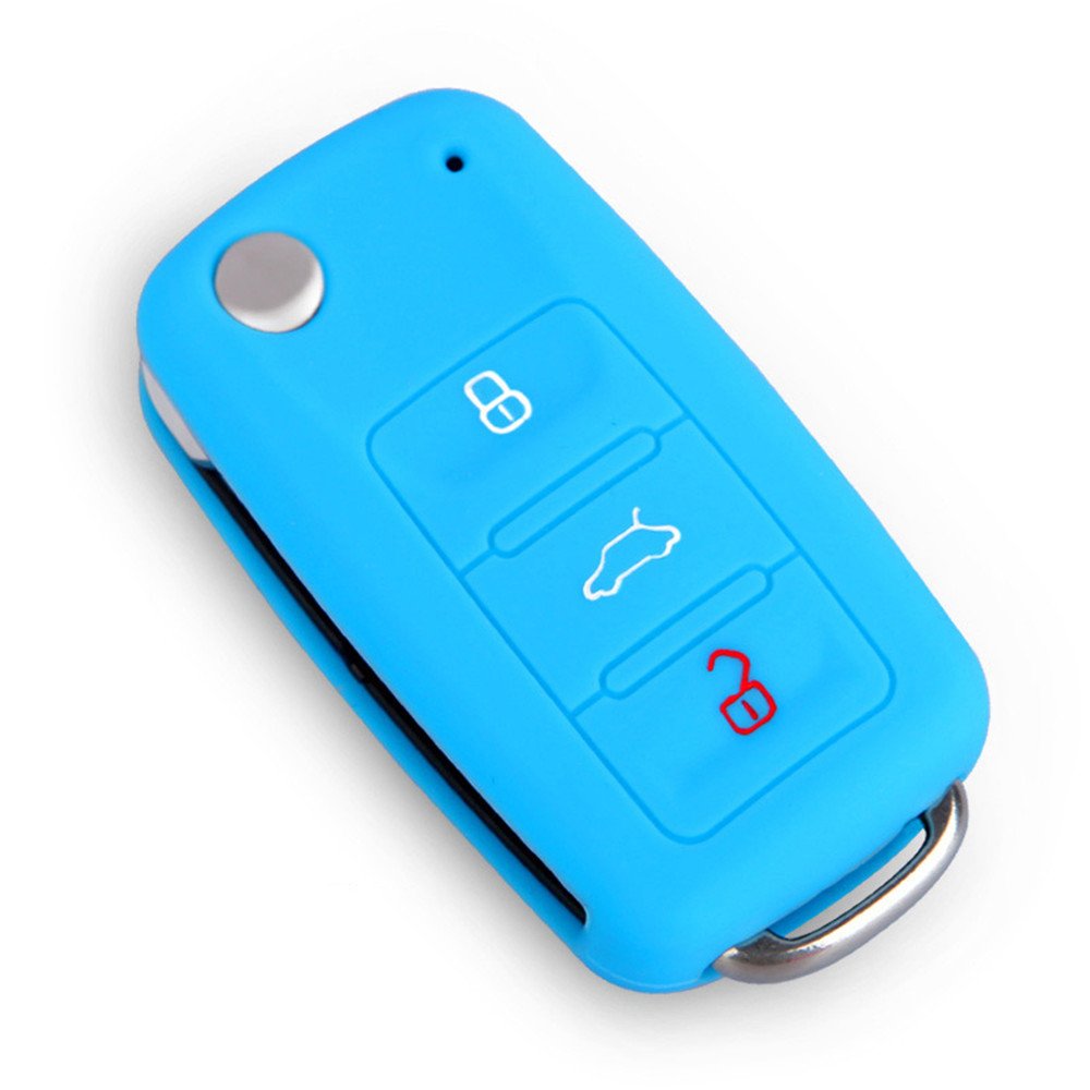 Happyit Silicone Car Key Cover Case for Volkswagen VW Polo Passat B5 Golf 4 5 6 Jetta Mk6 Tiguan Gol CrossFox Plus Eos Scirocco Beetle (Blue)