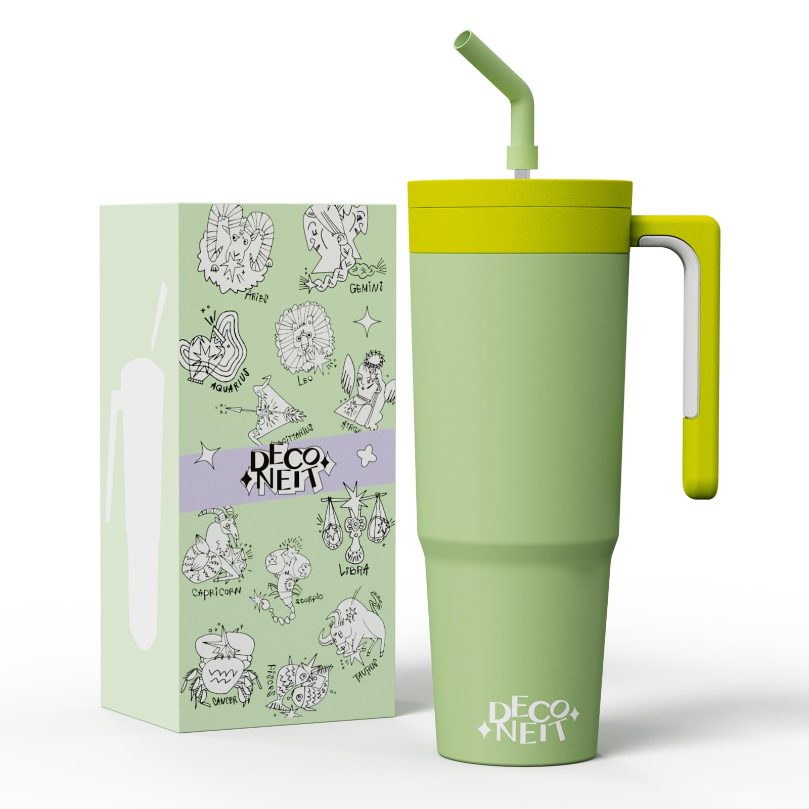 Photo 1 of DecoNeit 40oz Tumbler with Handle and Straw, Reusable Vacuum Insulated Stainless Steel Water Bottle for Home, Office or Car, 100% Leak-proof and BPA Free, gifts for women,green