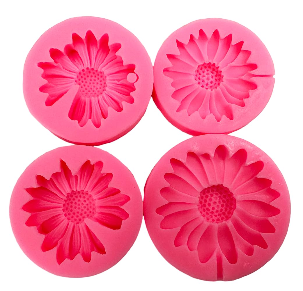 Chrysanthemum Silicone Molds 4Pcs/Set, Chamomile Family Cake Decoration Fondant Mold, for Cupcake Toppers Chocolate Muffins Flower Paste Gum Ice Epoxy Resin Polymer Clay Crafts