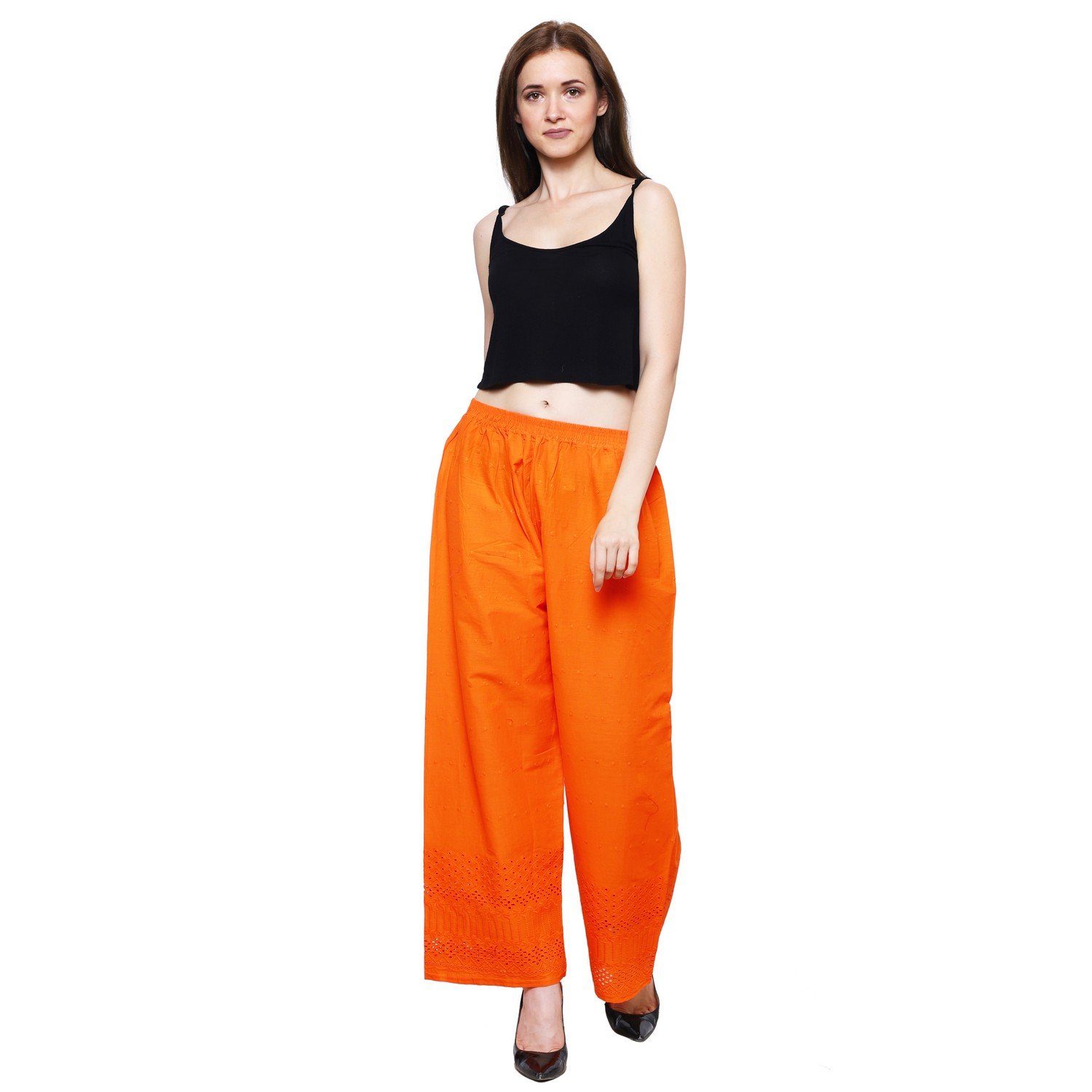 eldino regular fit women's rayon casual palazzo pants - orange