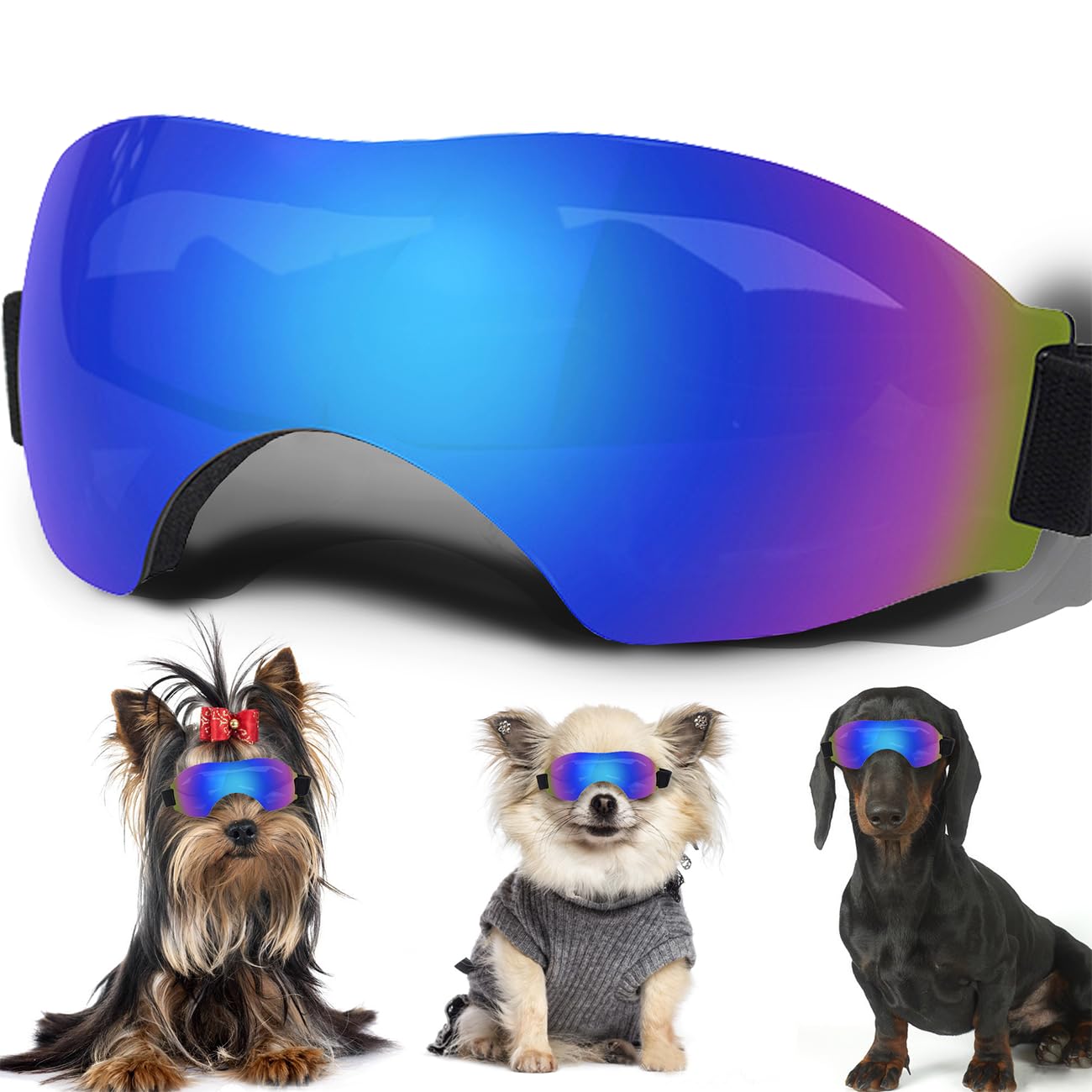 Small Dog Sunglasses, Dog Goggles with Adjustable Strap, UV Protection, Winproof, Snowproof
