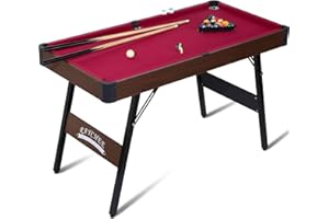 REAHOISY Folding Pool Table, Portable Billiard Game Tables for Kids and Adults, Mini Pool Table with Locking Legs, Adjustable Feet, Balls, Cues, Triangle, Chalk, Brush