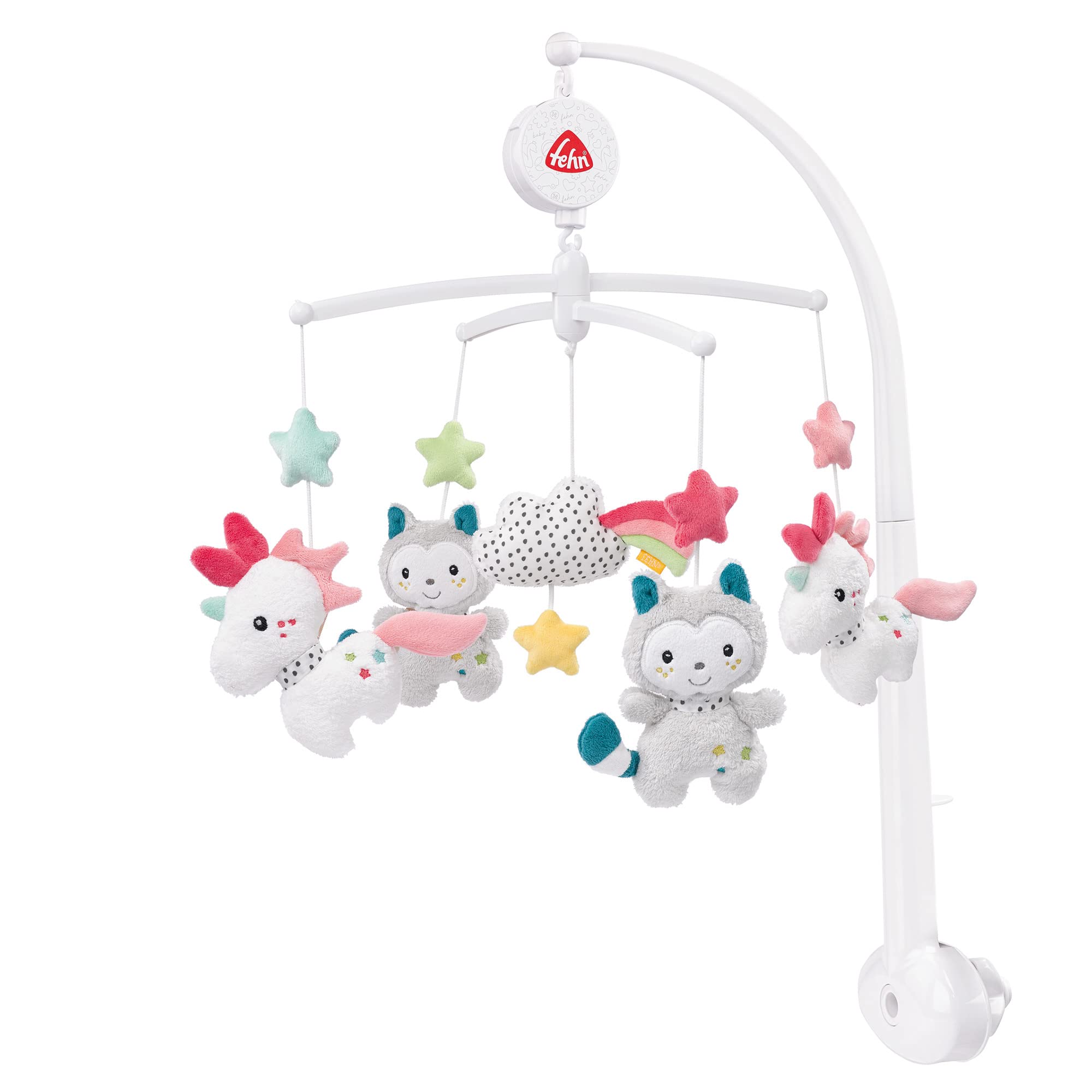 Fehn 057027 Aiko & Yuki Musical Mobile – Mobile with A Gentle Melody and Fluffy Figures – with Attachment – for Babies up to 5 Months – Size : Diameter 40 cm, Height : 65 cm