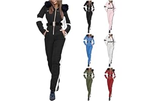 QESULK Womens Onesie Ski Suit One Piece Snowsuit Outdoor Sports Waterproof Windproof Jumpsuit Fur Collar Coat Jumpsuit