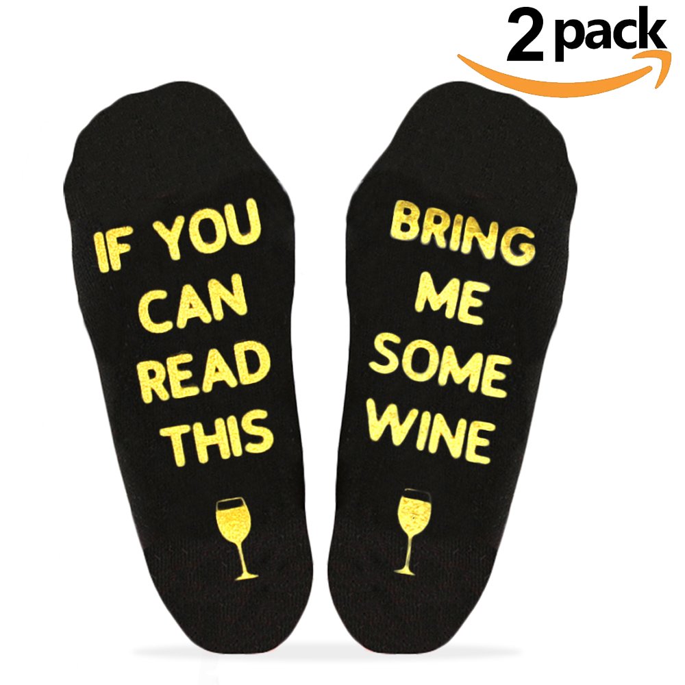 If You Can Read This Bring Me Some Wine Novelty Cotton Socks 2 Pairs Gift Idea for Wine Lovers, Birthdays, White Elephant, Wife, Husband or Best Friend Wine Socks
