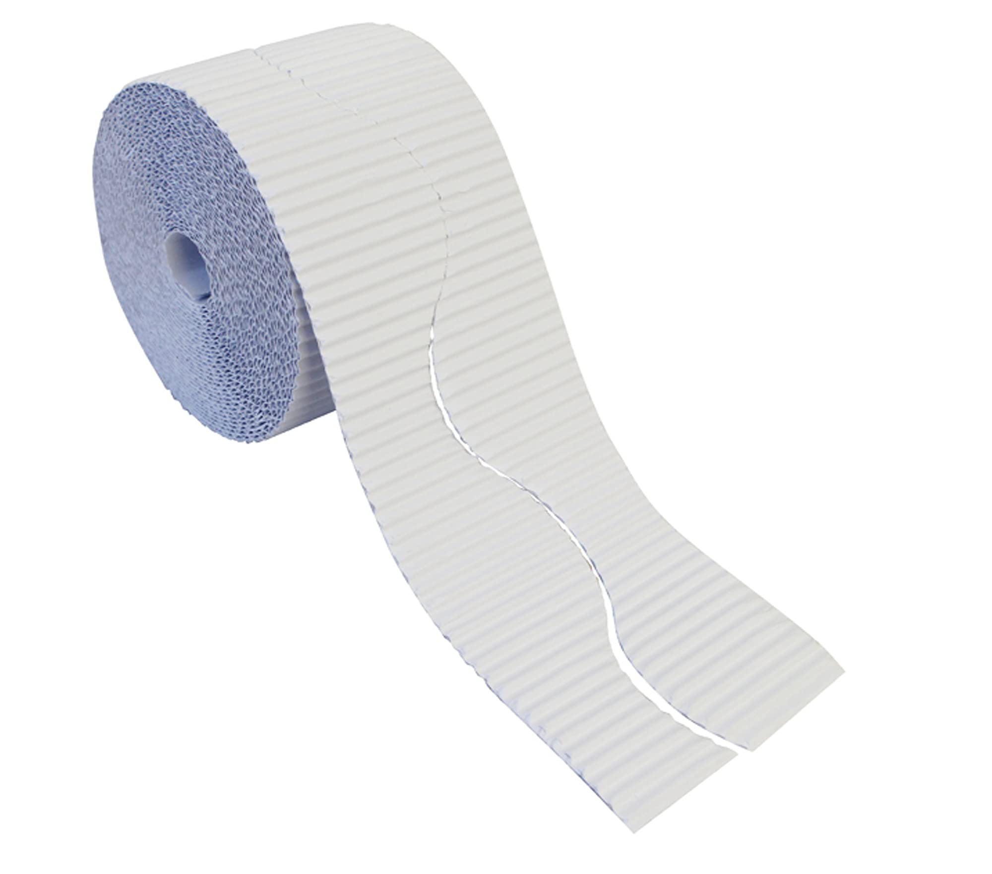 Bright Ideas Corrugated Border Roll for School Displays, White, 57mm x 7.5m (15m When Split), BI7891