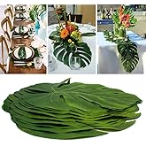 12 Pcs Tropical Leaves Party Decoration Artificial Palm Leaf, Faux Tropical Green Leaves for Party Decorations Jungle Beach Theme Party Table Leave Decorations (13.7inch)