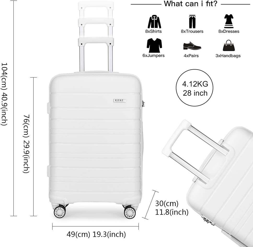 Kono Lightweight Polypropylene Large Check in Luggage with Spinner Wheels TSA Lock YKK Zipper Hard Shell Travel Trolley Suitcase (White,76cm 100L) - Image 3