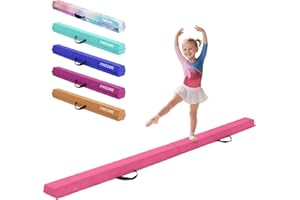FINCOME Gymnastics Balance Beam Foldable 8ft, Foam Gymnastic Beam for Kids 3-9, Balance Beam for Gymnastics Beginners Training, Suede Cover and Non-Slip Rubber Base Gymnastics Beam