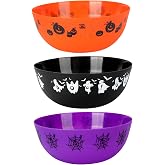 AUECOOME 3 Pieces Halloween Plastic Trick Treat Candy Bowls Large Reusable halloween serving bowl Halloween Party Supplies (Orange Purple Black)