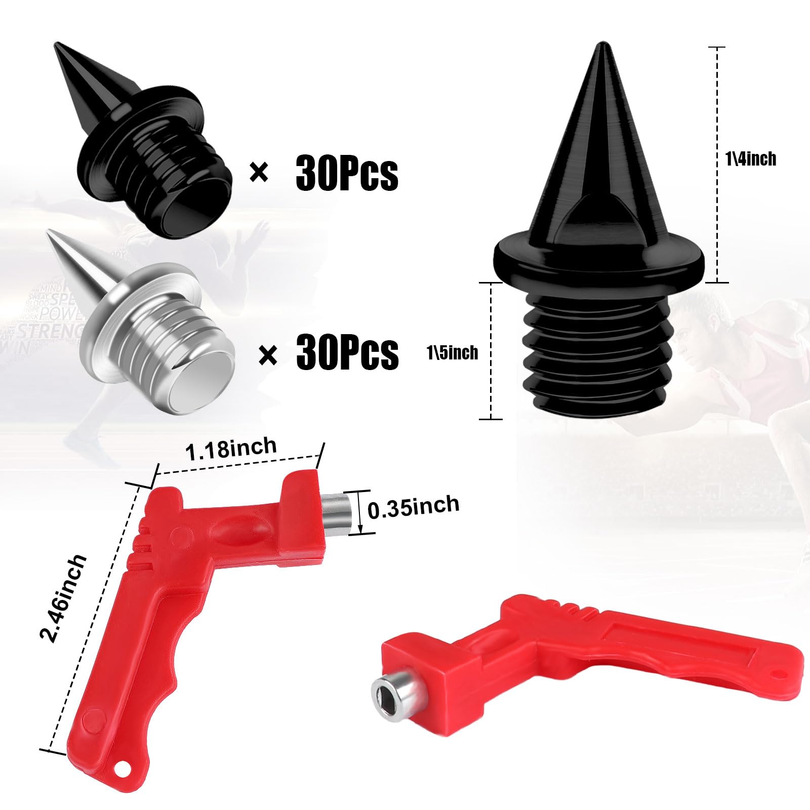 JULMELON 1/4 Inch Carbon Steel Track Spikes, 60PCS Lighter Weight Carbon Spikes with Spike Wrench for Track Shoes Field Sprinting Cross Country Short Running Replacement Spikes