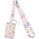 Juanooo Aesthetic Boho Rainbow ID Badge Holder Lanyard Cute Keychain Lanyard for ID Badges Keys for Women Girls Teachers Kids Preppy Be Kind Keycard ID Holder for Work & School Student ID