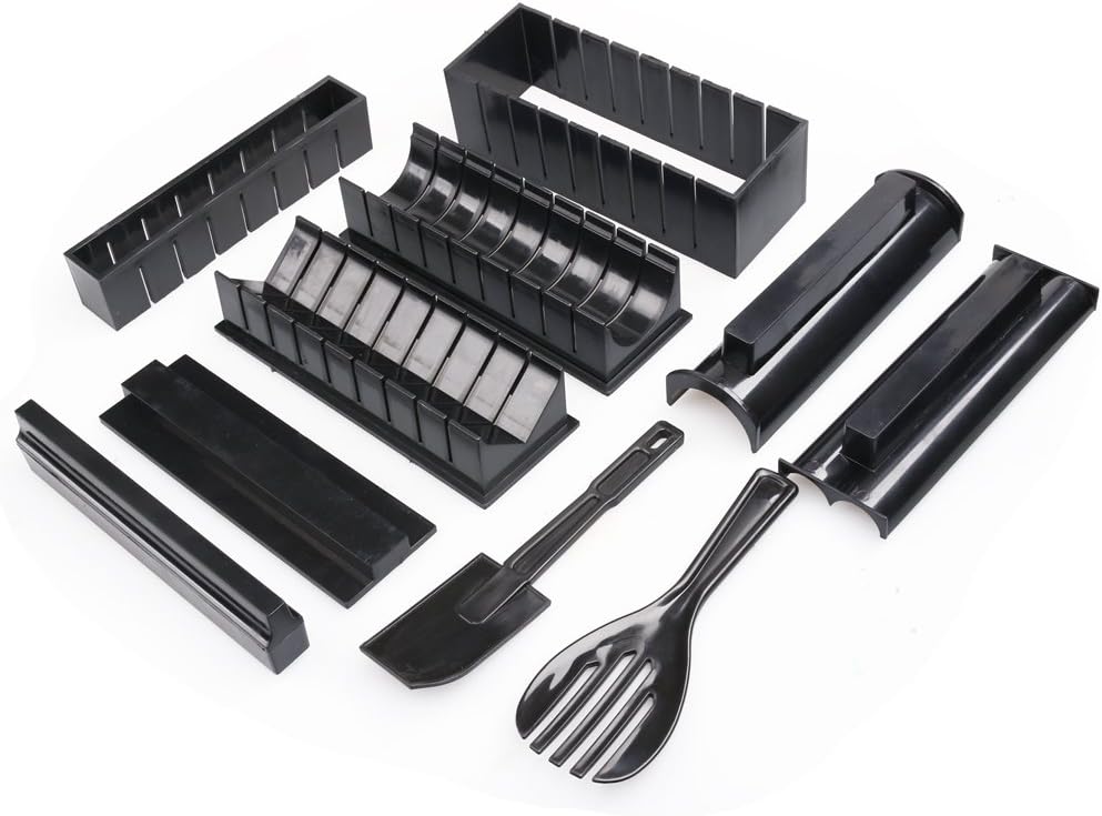 Hamhsin 10 Pcs Sushi Maker Kit, Complete Home Sushi Making Kit DIY Easy Chef Set Rice Roll Mold Mould Roller Cutter