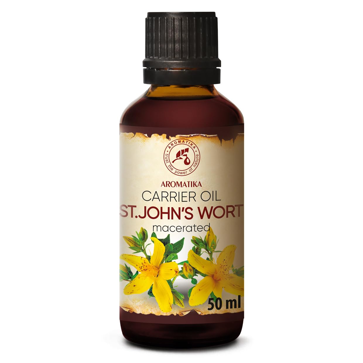 AROMATIKA St. John's Wort Carrier Oil 50ml - Pure & Natural Base Oil - Hypericum Perforatum Cosmetic Oil for Body, Hair & Skin Care - Moisturising, Nourishing, Massage, Relaxation, Spa & Aromatherapy