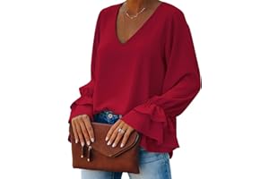 LYANER Women's Casual V Neck Tiered Ruffle Bell Long Sleeve Blouse Shirt Tunic Top