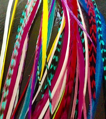 NEW 6"-11" 6 Real Authentic Feather Hair Extension Purple,Violt,Turquoise,Blonde & Grizzly Feathers 6 Individual Feathers Individual feathers not bonded together