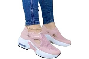 Bylesary Women Sneaker Orthopedic Air Cushioned Sole Flying Woven Casual Sneakers Breathable Mesh Round Head Thick Bottom Magic Sticker Fashion Women's Shoes, for Daily Wear