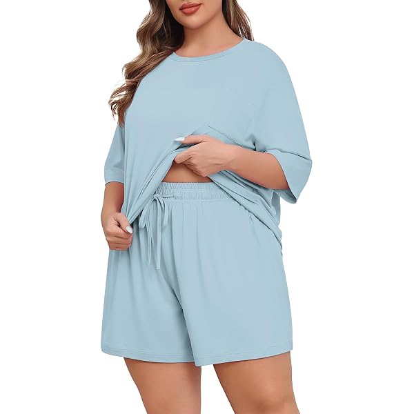 Real Essentials Women's 2 Pack Pajama Set - Short Sleeve & Long Sleeve PJs Purple Blue X-Small - View #6