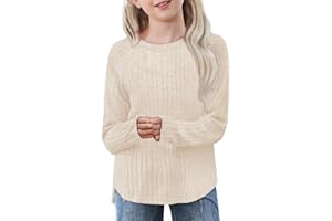 TATAKERI Girls Long Sleeve Shirts Casual Crewneck Blouses for Girls Solid Color Loose Fit Tunic Tops Fall Knit Tops Kids