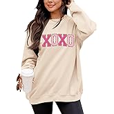 LETSEE Womens Valentine Crewneck Sweatshirt Letter Chenille Patch Long Sleeve Pullover Tops Oversized Clothes