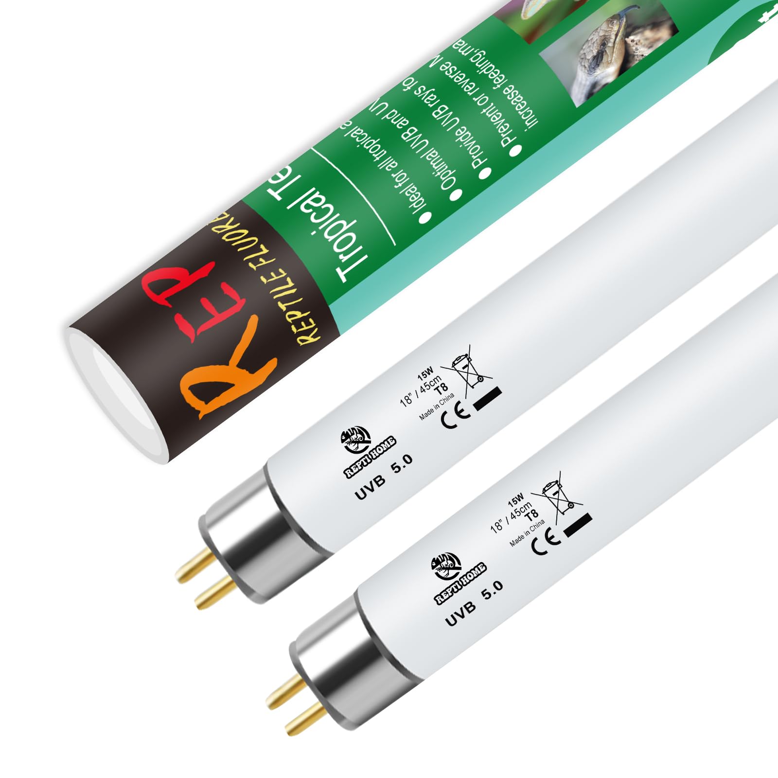 REPTI HOME T8 UVB Reptile Light 15W 5.0-2 Pack,UVA