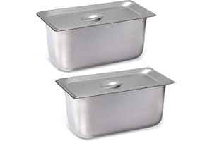 HEROFIBER 2 Stainless Steel Containers Third Size, Steam Table Pan with Lid, Restaurant and Commercial Pans, Hotel Pan 6” Deep, Stainless Steel Food Containers, Stainless Freezer Bin, Metal Ice Bin