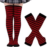 ILUFAM Stripe Arm Warmer Leg Stocking Striped Thigh High Socks Fingerless Gloves for Women
