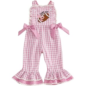 Galvoney Toddler Football Outfits Bell Bottom Overalls Sleeveless Jumpsuit | Baby Girls Football Outfit Plaid Overalls Bell B