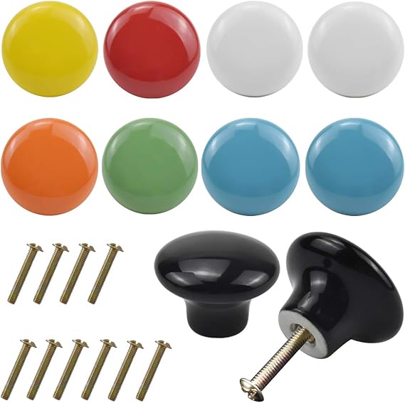 Jinlaili 10PCS Coloré Bouton de Tiroir, 32mm Rond Boutons de Porte