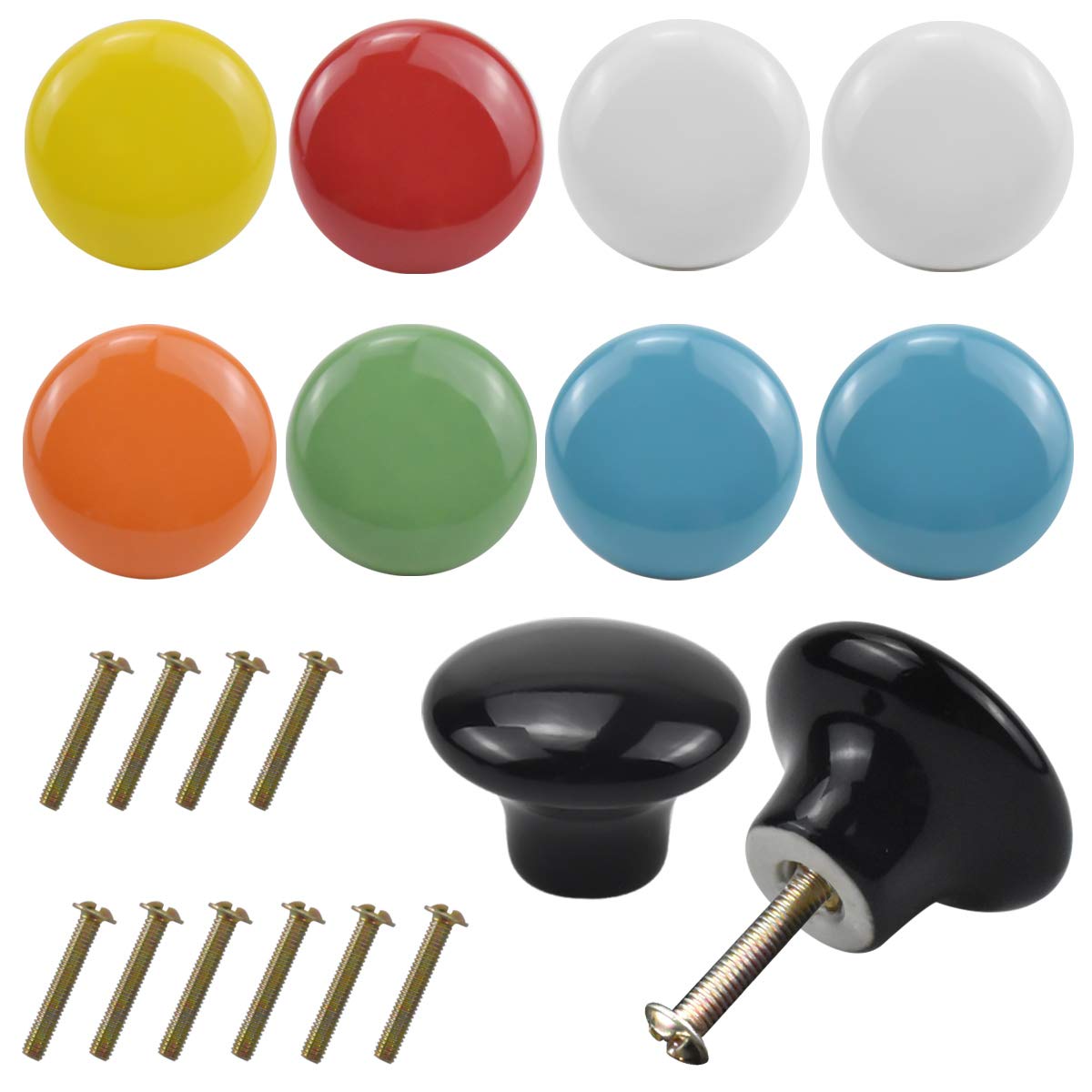 Jinlaili 10PCS Colorful Cabinet Door Knobs, 32mm Round Ceramic Drawer Pull Handle, Cute Kitchen Cabinet Cupboard Drawer Door Knobs Set, Door Furniture Cabinet Knobs for Kids Children Bedroom Home