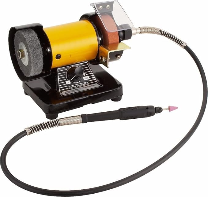 Mini Bench Grinder and Polisher w Flexible Shaft Tool Rest and Safety