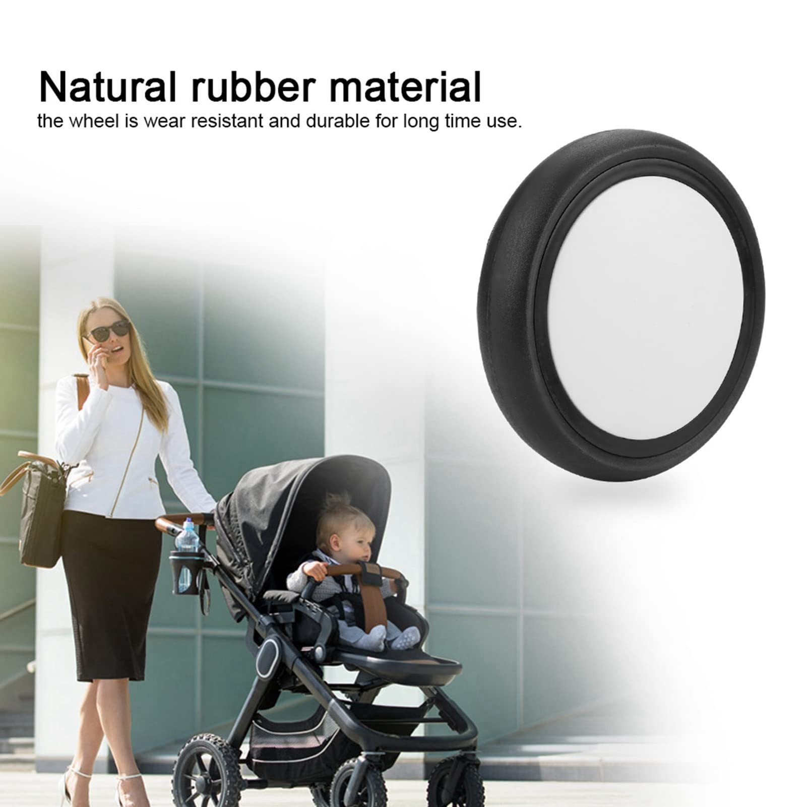 Baby Strollers Rubber Wheels, Replacement Baby Strollers Yoyo Rubber Front Back Wheels Accessories for Yoya Vovo Kids Carriage with Tools (A Pair of Rear Wheels)