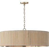 TORBROOK 450741QQ Artisan Handcrafted Fluted Mango Wood Drum Chandelier, 4-Light 400 Total Watts, 11" H x 31" W, White Wash a