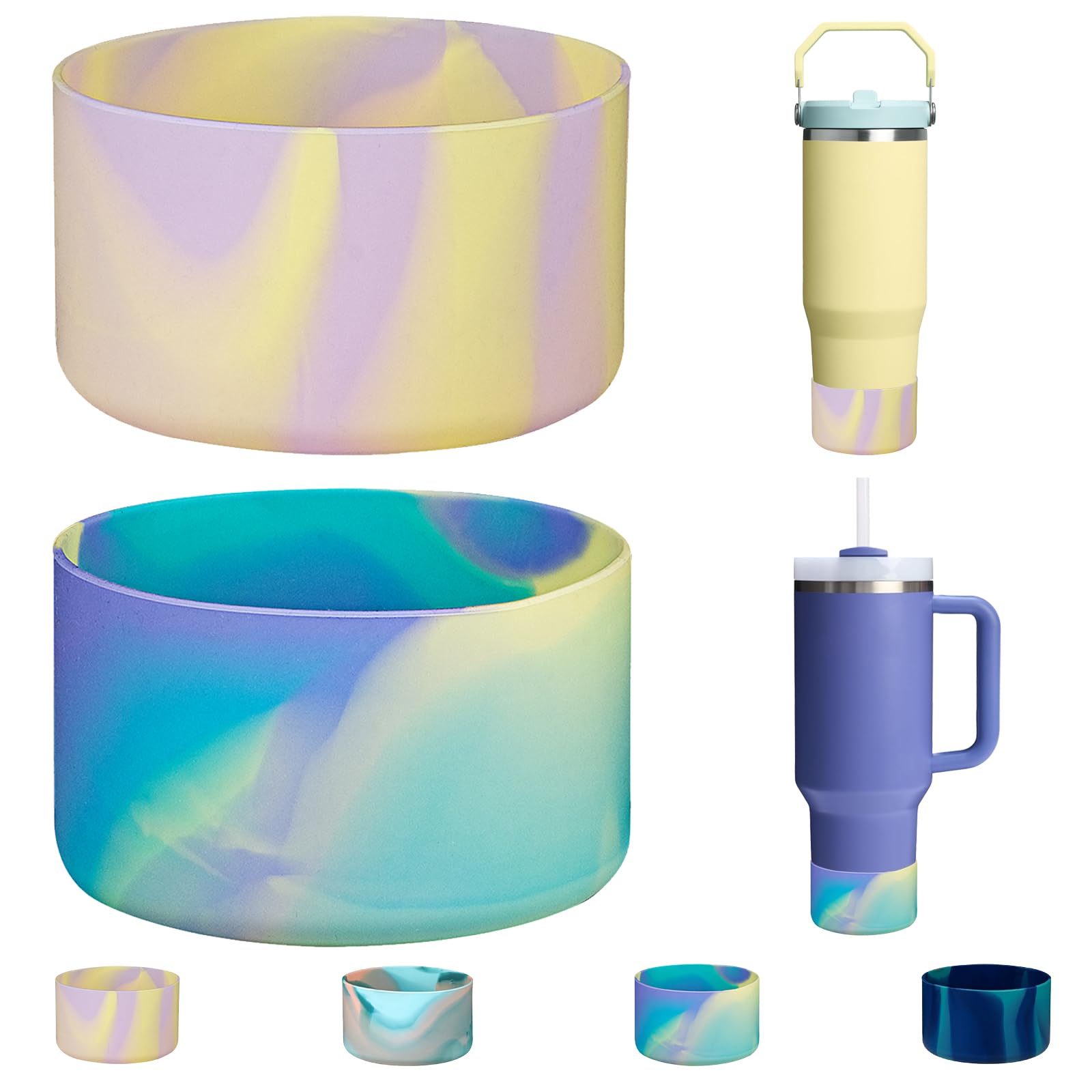 WK IEASON 2 Pcs Tumbler Bottom Protector Flask Silicone Boot for Stanley Quencher Adventure 40oz & Stanley IceFlow 20oz 30oz for Hydro Flask Wide Mouth 12oz 21oz 24oz(Mix Yellow Purple/Purple Yellow) — image 1