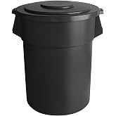 PRO&amp;Family Heavy Duty Round Trash Can with Lid, Commercial Grade Plastic, Waste Container for Indoor, Outdoor Use (Black, 55 Gallon)