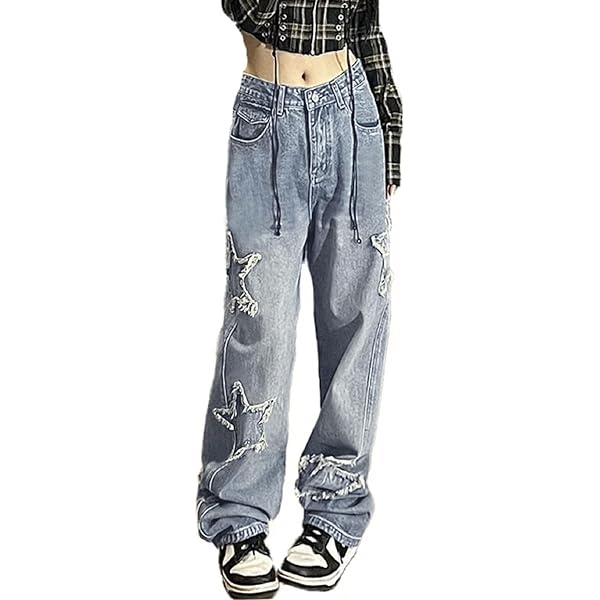 シューズ JEANS Amazon.com: ZUNQKG Womens Star Jeans Y2K Patchwork High